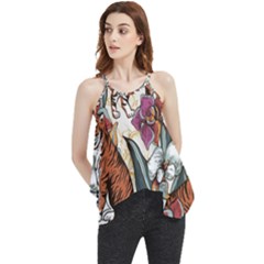 Natural-seamless-pattern-with-tiger-blooming-orchid Flowy Camisole Tank Top by Pakemis