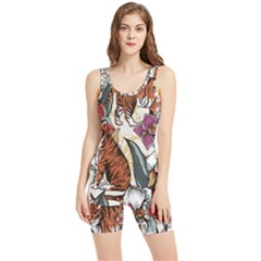 Natural-seamless-pattern-with-tiger-blooming-orchid Women s Wrestling Singlet by Pakemis