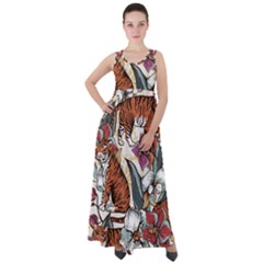 Natural-seamless-pattern-with-tiger-blooming-orchid Empire Waist Velour Maxi Dress by Pakemis