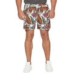 Natural-seamless-pattern-with-tiger-blooming-orchid Men s Runner Shorts by Pakemis