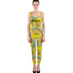 Seamless-pattern-with-graphic-spring-flowers One Piece Catsuit by Pakemis