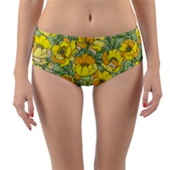 Seamless-pattern-with-graphic-spring-flowers Reversible Mid-waist Bikini Bottoms by Pakemis