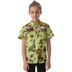 Seamless-pattern-with-flowers-owls Kids  Short Sleeve Shirt by Pakemis