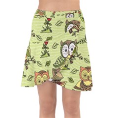 Seamless-pattern-with-flowers-owls Wrap Front Skirt by Pakemis