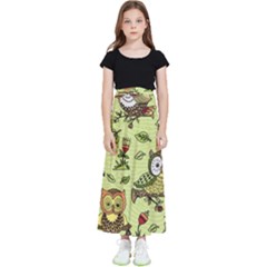 Seamless-pattern-with-flowers-owls Kids  Flared Maxi Skirt