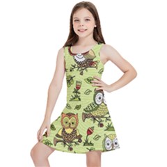 Seamless-pattern-with-flowers-owls Kids  Lightweight Sleeveless Dress by Pakemis