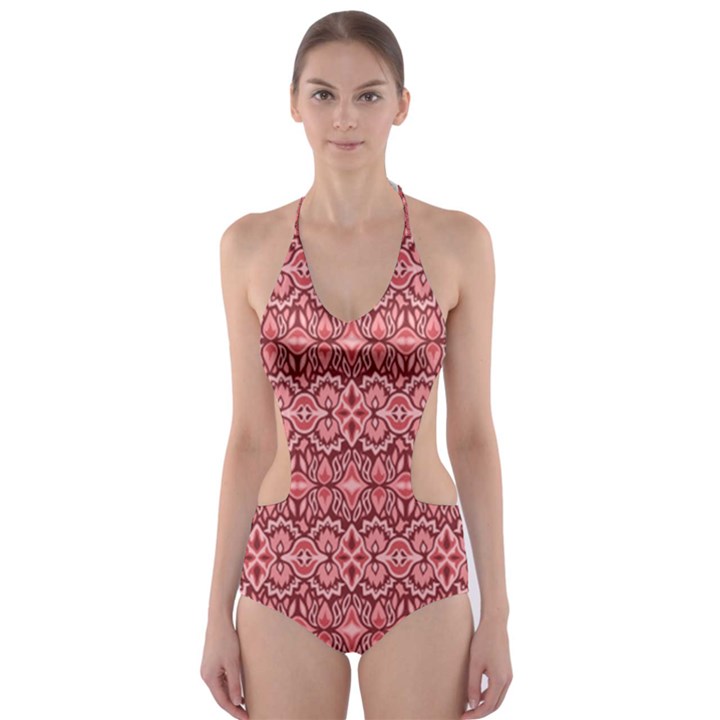 Pink-art-with-abstract-seamless-flaming-pattern Cut-Out One Piece Swimsuit