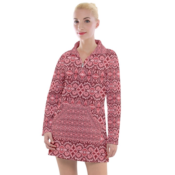 Pink-art-with-abstract-seamless-flaming-pattern Women s Long Sleeve Casual Dress