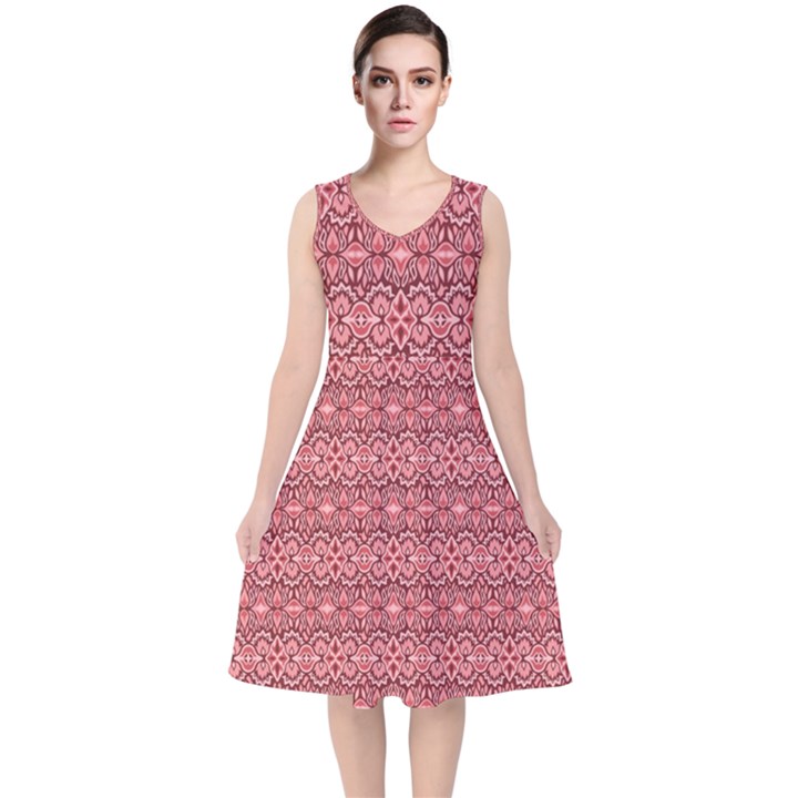 Pink-art-with-abstract-seamless-flaming-pattern V-Neck Midi Sleeveless Dress 