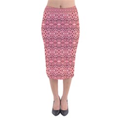 Pink-art-with-abstract-seamless-flaming-pattern Velvet Midi Pencil Skirt by Pakemis