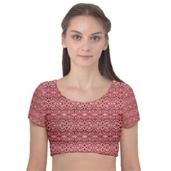 Pink-art-with-abstract-seamless-flaming-pattern Velvet Short Sleeve Crop Top  by Pakemis