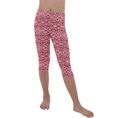 Pink-art-with-abstract-seamless-flaming-pattern Kids  Lightweight Velour Capri Leggings  by Pakemis