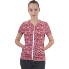 Pink-art-with-abstract-seamless-flaming-pattern Short Sleeve Zip Up Jacket by Pakemis