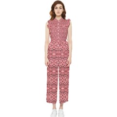 Pink-art-with-abstract-seamless-flaming-pattern Women s Frill Top Chiffon Jumpsuit by Pakemis