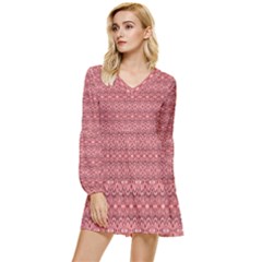 Pink-art-with-abstract-seamless-flaming-pattern Tiered Long Sleeve Mini Dress by Pakemis