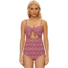 Pink-art-with-abstract-seamless-flaming-pattern Knot Front One-piece Swimsuit by Pakemis