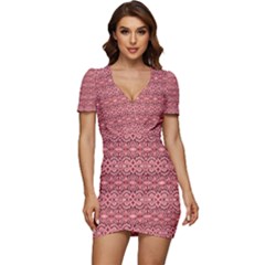 Pink-art-with-abstract-seamless-flaming-pattern Low Cut Cap Sleeve Mini Dress by Pakemis