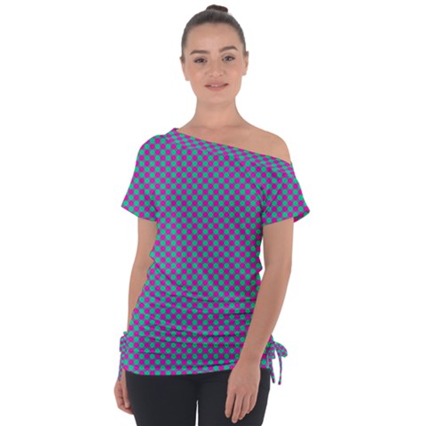 Pattern Off Shoulder Tie-up Tee by gasi