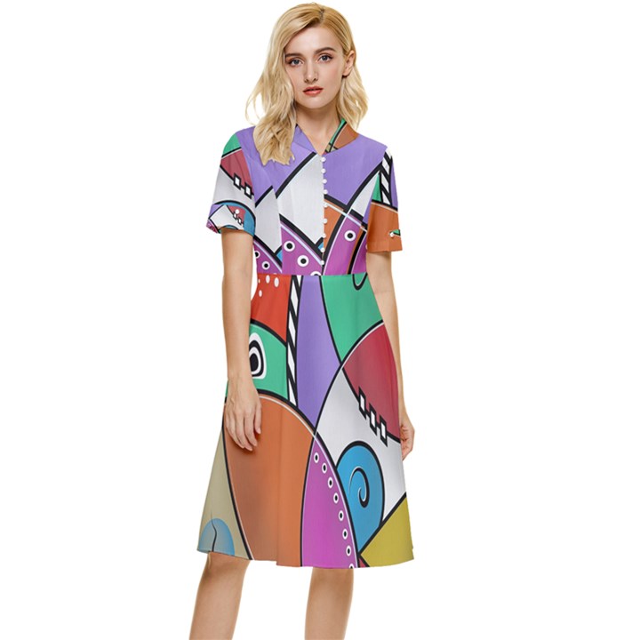 Modern art Button Top Knee Length Dress