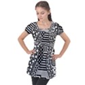 Black and white Puff Sleeve Tunic Top View1