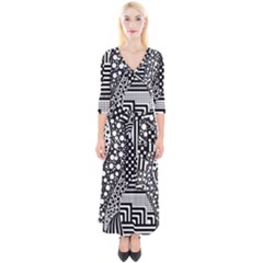 Black And White Quarter Sleeve Wrap Maxi Dress by gasi