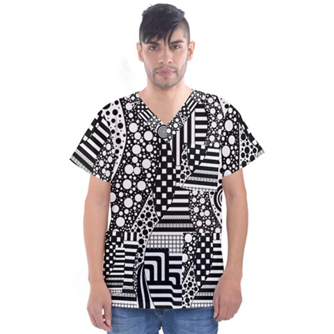 Black And White Men s V-neck Scrub Top by gasi