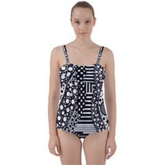 Black And White Twist Front Tankini Set by gasi