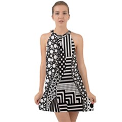 Black And White Halter Tie Back Chiffon Dress by gasi