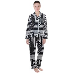 Black And White Women s Long Sleeve Satin Pajamas Set	 by gasi