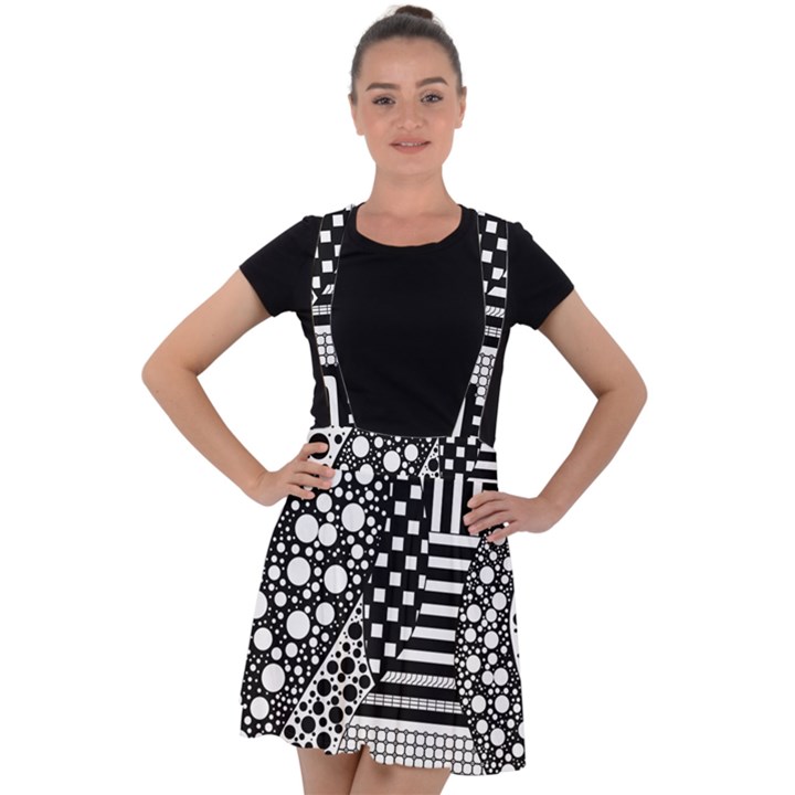 Black and white Velvet Suspender Skater Skirt