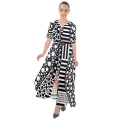 Black And White Waist Tie Boho Maxi Dress by gasi