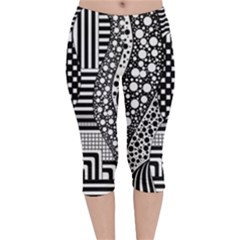 Black And White Velvet Capri Leggings  by gasi