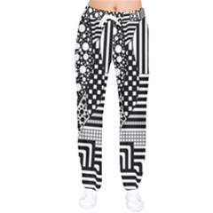 Black And White Women Velvet Drawstring Pants