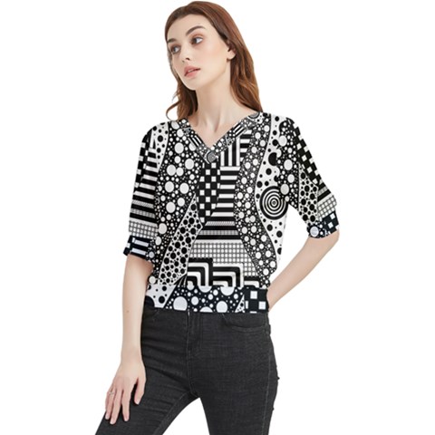 Black And White Quarter Sleeve Blouse by gasi