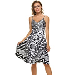 Black And White Sleeveless Tie Front Chiffon Dress by gasi