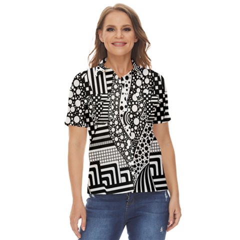 Black And White Women s Short Sleeve Double Pocket Shirt by gasi