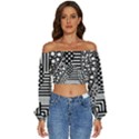 Black and white Long Sleeve Crinkled Weave Crop Top View1