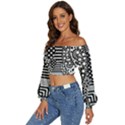 Black and white Long Sleeve Crinkled Weave Crop Top View2