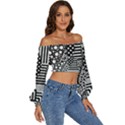 Black and white Long Sleeve Crinkled Weave Crop Top View3