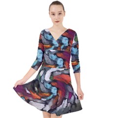 Abstract Art Quarter Sleeve Front Wrap Dress by gasi