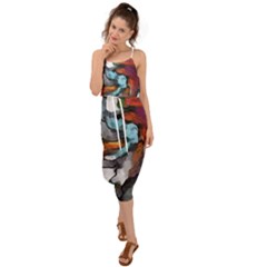 Abstract Art Waist Tie Cover Up Chiffon Dress by gasi