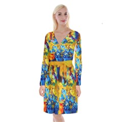 Abstract Art Long Sleeve Velvet Front Wrap Dress