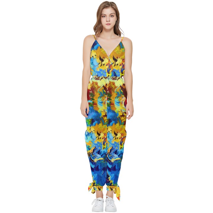 Abstract art Sleeveless Tie Ankle Chiffon Jumpsuit