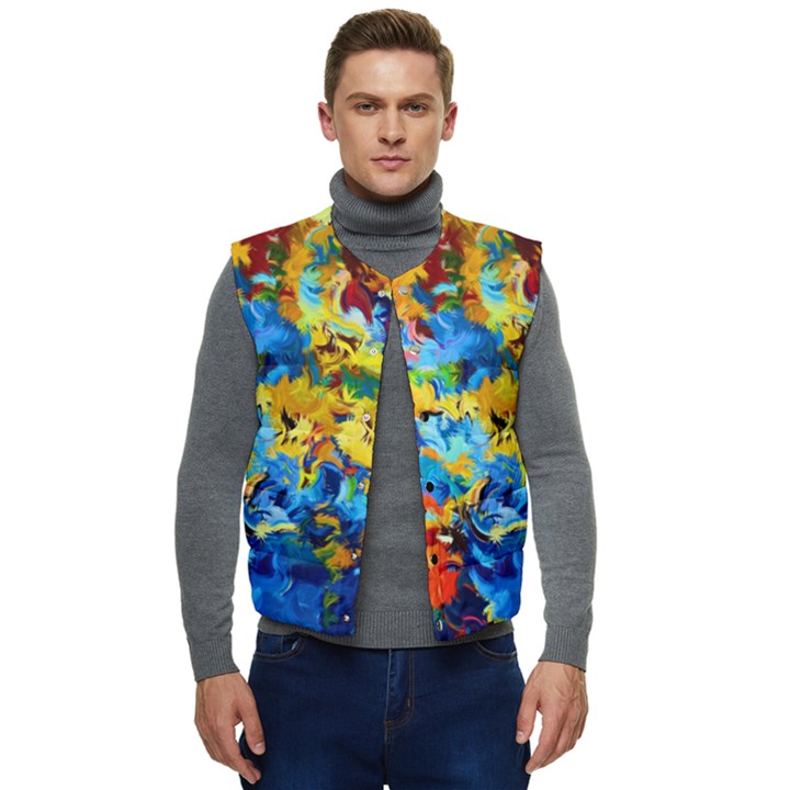 Abstract art Men s Short Button Up Puffer Vest	