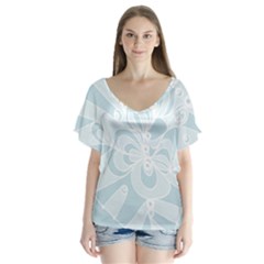 Blue 2 Zendoodle V-neck Flutter Sleeve Top by Mazipoodles