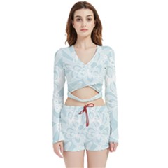 Blue 2 Zendoodle Velvet Wrap Crop Top And Shorts Set by Mazipoodles