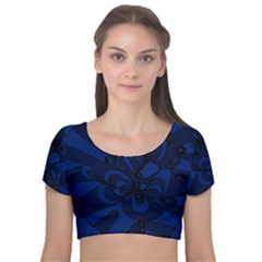 Blue 3 Zendoodle Velvet Short Sleeve Crop Top  by Mazipoodles