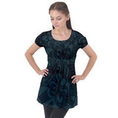 Green Zendoodle Puff Sleeve Tunic Top by Mazipoodles