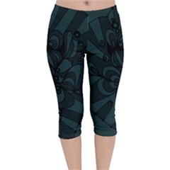 Green Zendoodle Velvet Capri Leggings  by Mazipoodles