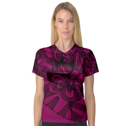 Aubergine Zendoodle V-neck Sport Mesh Tee by Mazipoodles